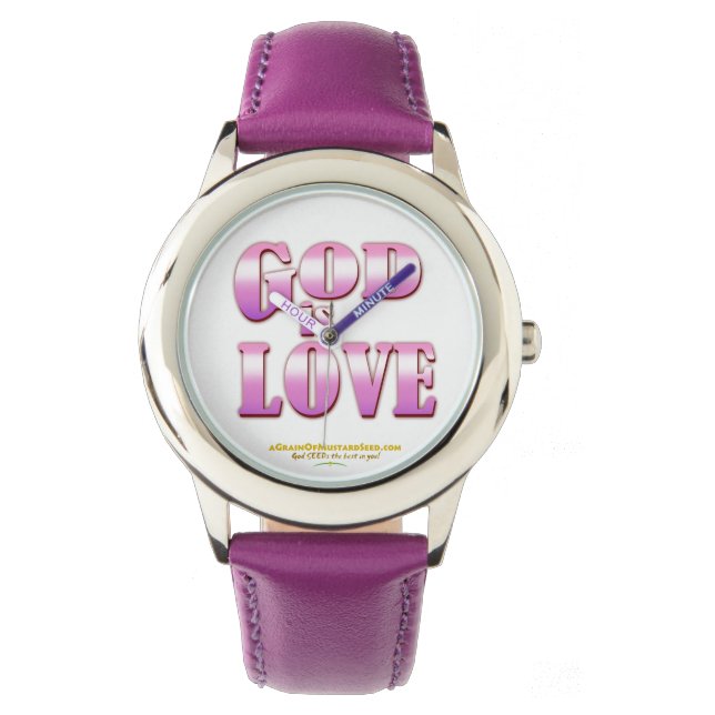 Relógio De Pulso Deus É Amor Agrainofmustardseed.com Roxo (Frente)