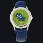 Relógio De Pulso Dinossauro Azul Personalizado<br><div class="desc">Este relógio divertido apresenta uma doce ilustração vetorial de um dinossauro doce,  e pode ser personalizado com o nome,  monograma,  inicial ou qualquer texto de sua escolha para um presente personalizado perfeito.</div>