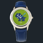 Relógio De Pulso Dinossauro Azul Personalizado<br><div class="desc">Este relógio divertido apresenta uma doce ilustração vetorial de um dinossauro doce,  e pode ser personalizado com o nome,  monograma,  inicial ou qualquer texto de sua escolha para um presente personalizado perfeito.</div>
