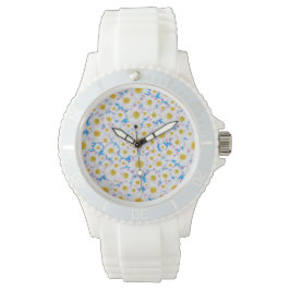 Relógio De Pulso Ditzy White Daisies no Blue Custom Sporty Watch