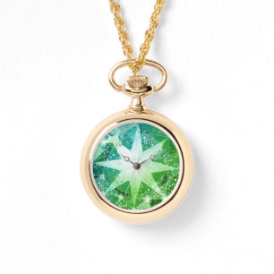 Relógio De Pulso Dourada Bling Green Compass Gemstone Rhinestone