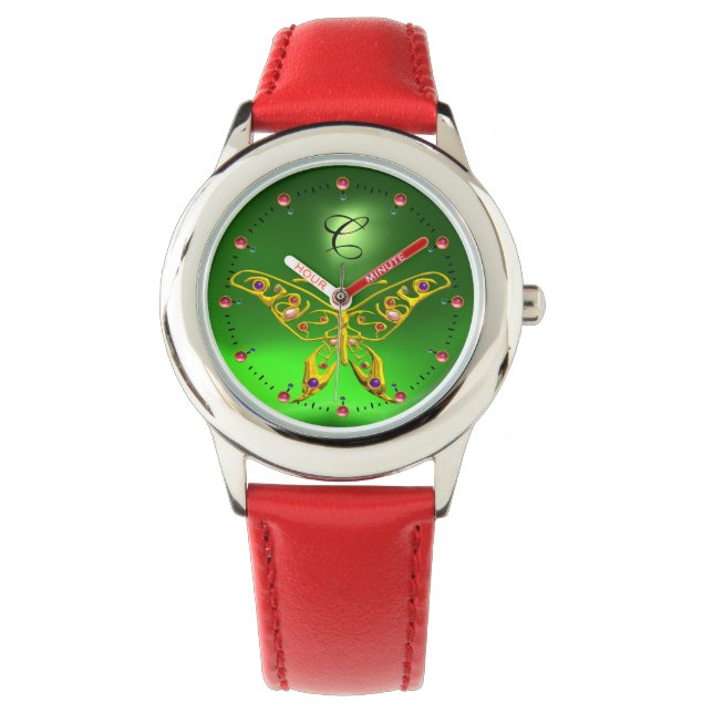 Relógio De Pulso DOURADO HYPER BUTTERFLY Emerald Green Monograma (Frente)