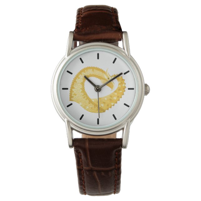 Relógio De Pulso Dragão amarelo no branco (Frente)