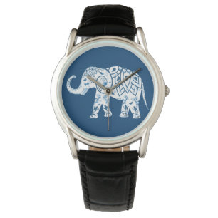 Relógio De Pulso Elefante Azul Padrão do ornamentado