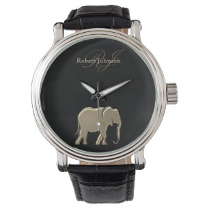 Relógio De Pulso Elefante Preto e Dourado Monograma Elegante Luxuos