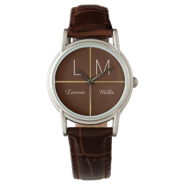 Relógio De Pulso elegante marrom personalizado (Frente)