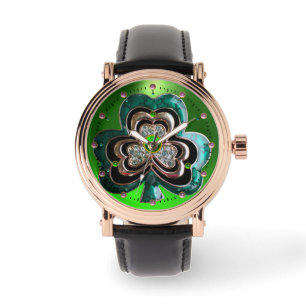RELÓGIO DE PULSO EMERALD GREEN SHAMROCK JEWEL IMPRESSO COM GEMS