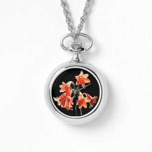 Relógio De Pulso Esboço de Daylily - Laranja-mandarina e ferrugem