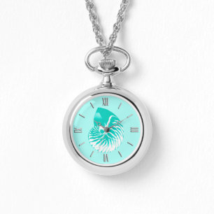 Relógio De Pulso Escudo do nautilus - turquesa, aqua e branco