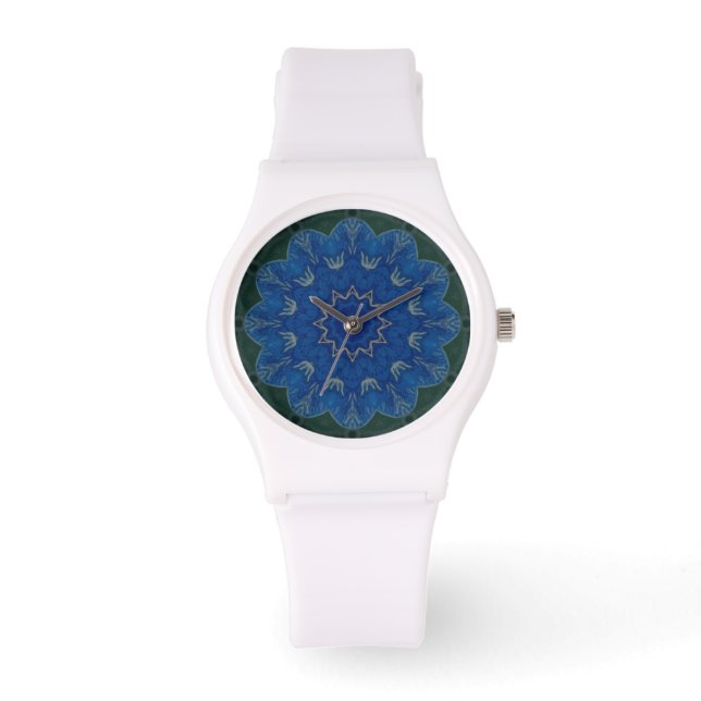 Relógio De Pulso Esportes de Mandala com Flor Azul Celestial (Frente)