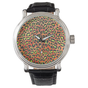 Relógio De Pulso Estampa Laranja e Amarelo de Leopardo
