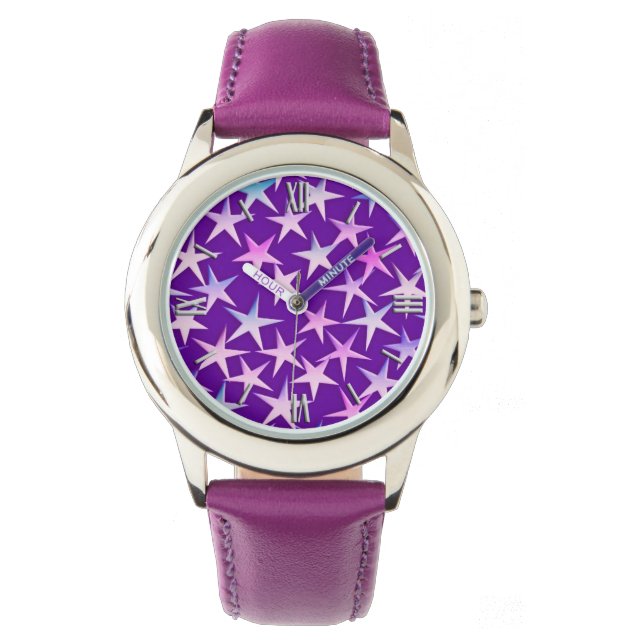Relógio De Pulso Estrelas satíricas, lavanda em roxo (Frente)