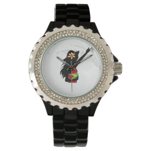 Relógio De Pulso eWatch do cristal de rocha do preto da menina de