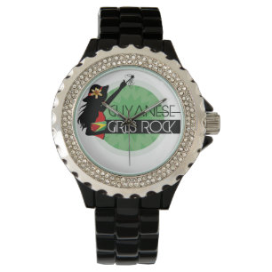 Relógio De Pulso eWatch do cristal de rocha do preto da menina de
