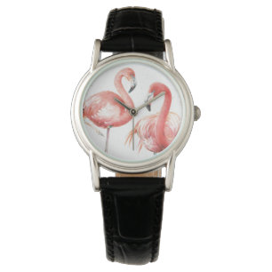 Relógio De Pulso Família tropical de dos flamingos
