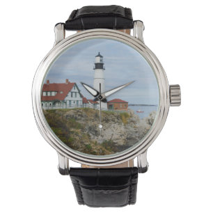 Relógio De Pulso Farol de Portland Headlight em costa rochosa