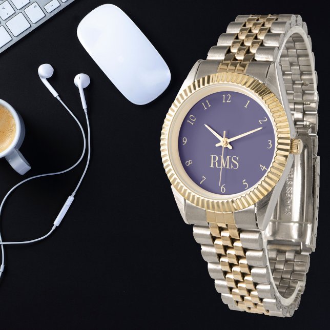 Relógio De Pulso Fazer Marca Inicial Monograma De Dois Tons Persona (Make Custom Two-Tone Monogrammed Initial Bracelet Watch)