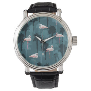 Relógio De Pulso Flamingos Pastel na cerceta