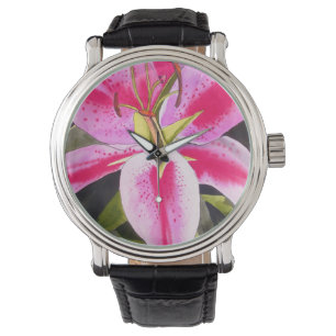 Relógio De Pulso Flor de flor de cor rosa quente, cor de água, pop