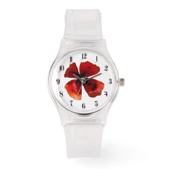 Relógio De Pulso flor de papoila solteiro vermelha (Frente)