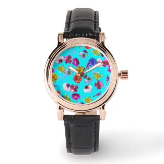 Relógio De Pulso Floral Blue Watch