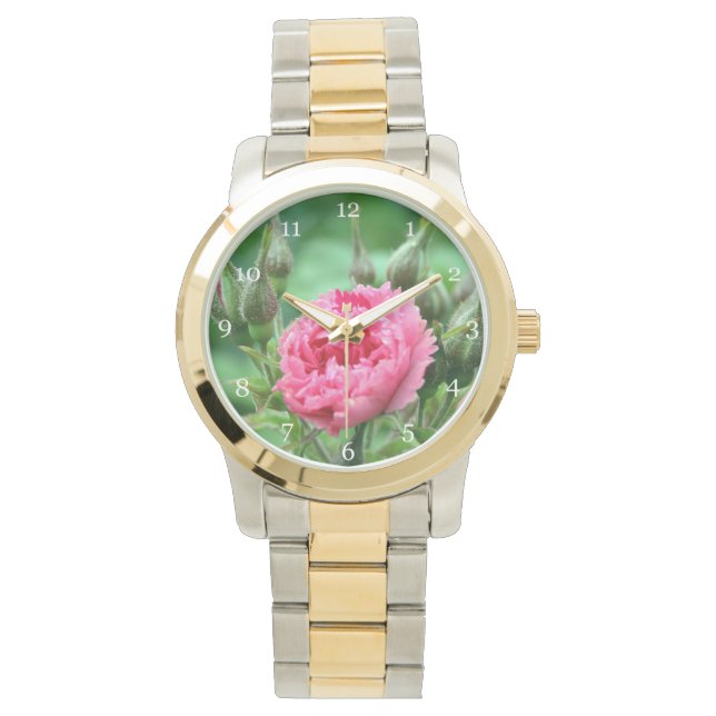 Relógio De Pulso floral de rosa selvagem rosa (Frente)