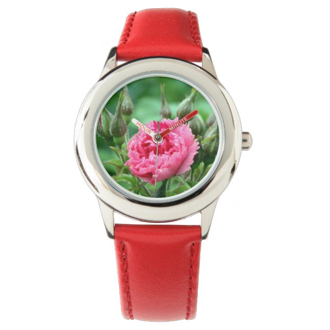 Relógio De Pulso floral de rosa selvagem rosa (Frente)