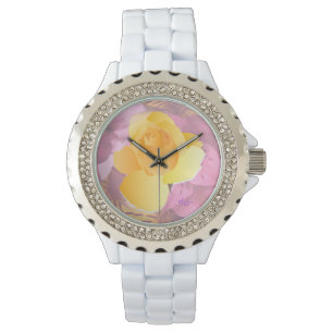 Relógio De Pulso Flores Cor-de-rosa Amarelo Rosa Vermelho Branco