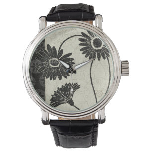 Relógio De Pulso Flores preto e branco