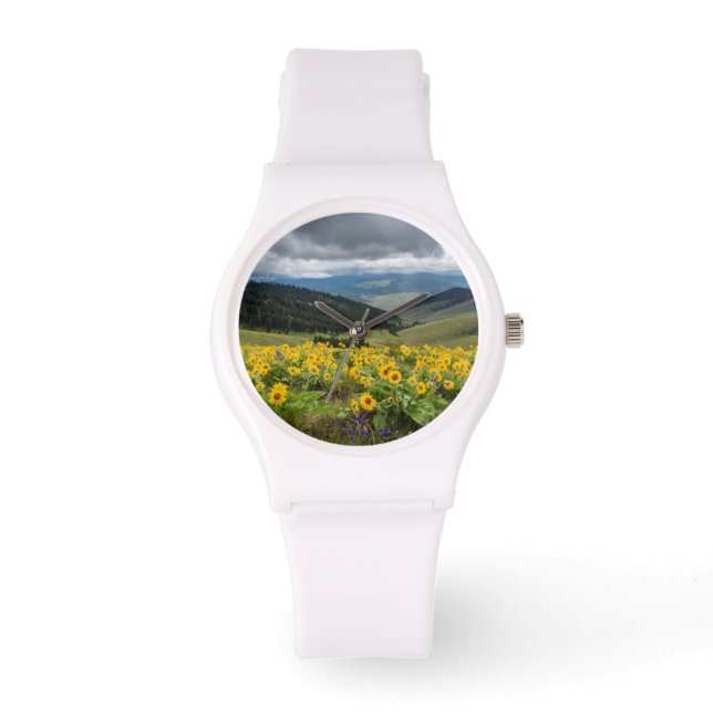 Relógio De Pulso Flores Silvestres da Primavera nas Colinas (Frente)