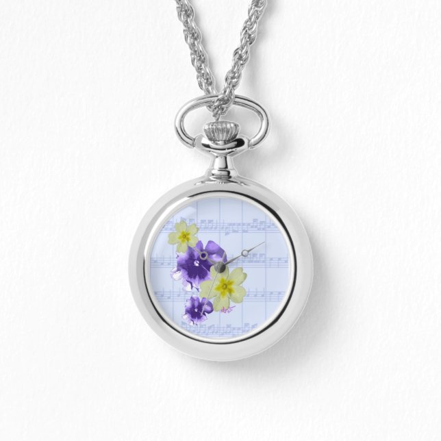 Relógio De Pulso Folha de Flores Roxas e Amarelas (Frente)