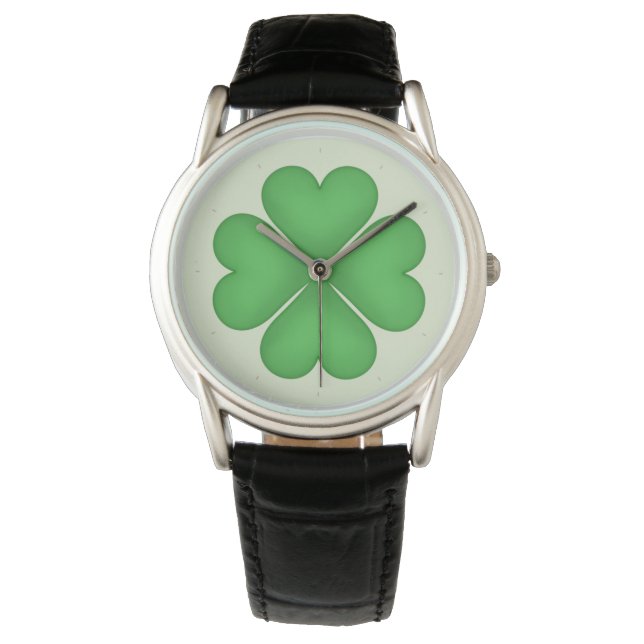 Relógio De Pulso Folha de Shamrock Clover Hearts (Frente)
