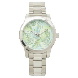 Relógio De Pulso Folhas de palmeira tropicais Pastel