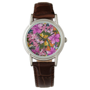 Relógio De Pulso Folhas e flores tropicais