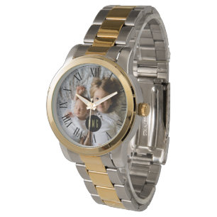 Relógio De Pulso Foto personalizada   Monograma   Números romanos