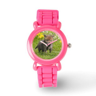 Relógio De Pulso Foto selvagem vermelha macia bonito Strapwatch do