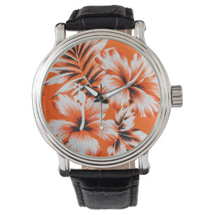 Relógio De Pulso Fundo havaiano da flor do hibiscus