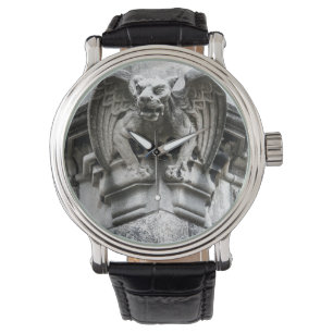 Relógio De Pulso Gargoyle Vintage Leather Strap Black Watch