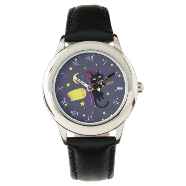 Relógio De Pulso Gato de Bruxa Voadora (Frente)