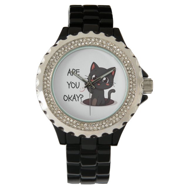 Relógio de Pulso Gato Kawaii Preto (Frente)