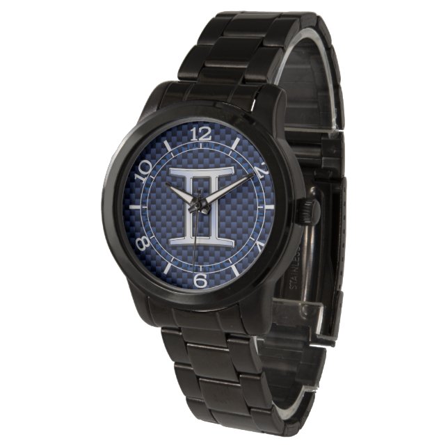 Relógio De Pulso Gemini Zodibol Símbolo Marinho Blue Carbon Style D (Angular)