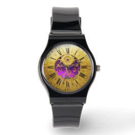 Relógio De Pulso Gemstones ANTICOS TIME Roxo Ametist, Dourado Amare