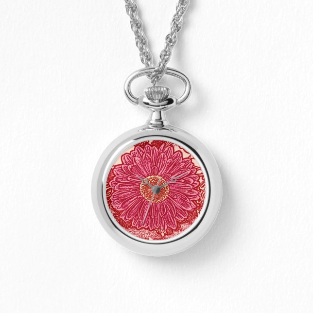 Relógio De Pulso Gerbera Daisy Block Impressão - coral e rosa (Frente)