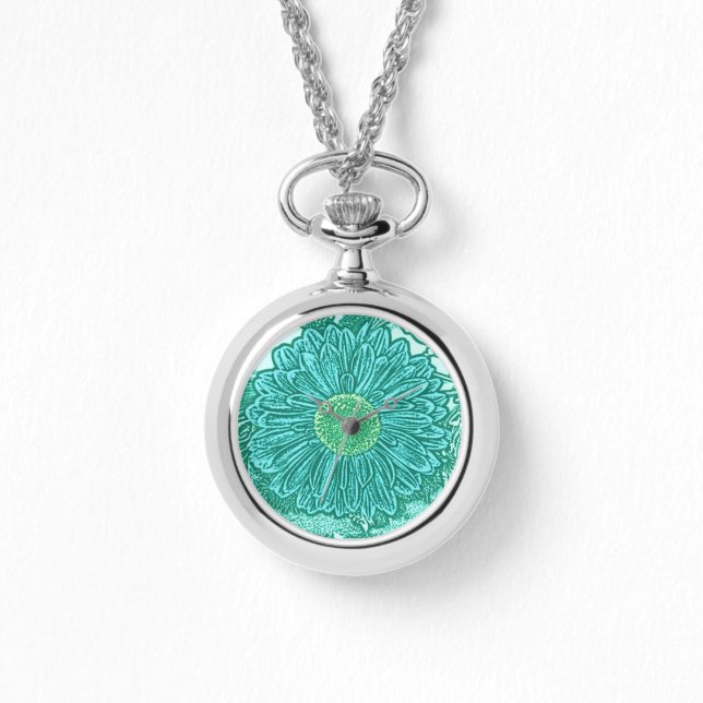 Relógio De Pulso Gerbera Daisy Block Impressão - tons de aqua (Frente)