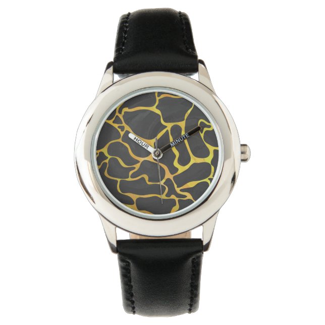 Relógio De Pulso Giraffe Black and Yellow Impressão (Frente)