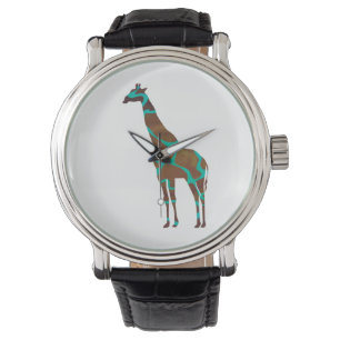 Relógio De Pulso Giraffe Brown e Teal Impressão