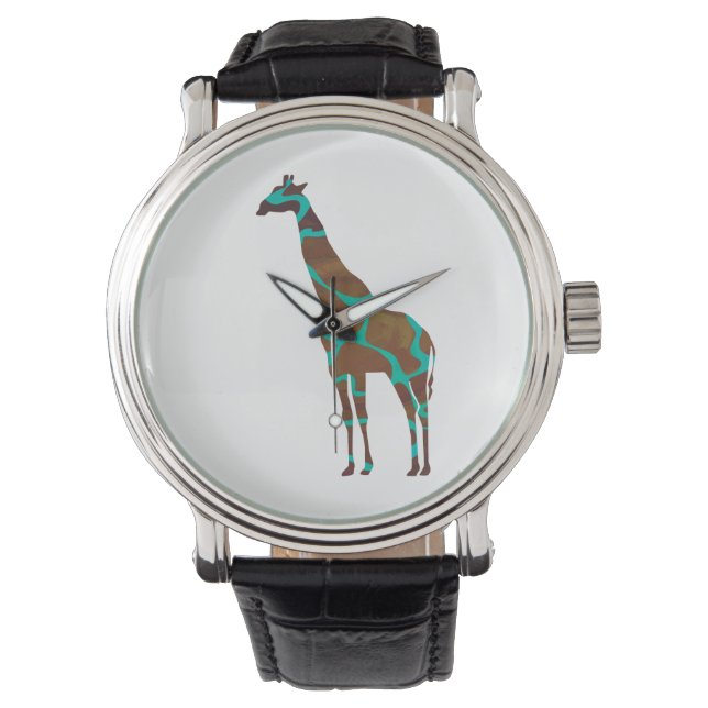 Relógio De Pulso Giraffe Brown e Teal Impressão (Frente)