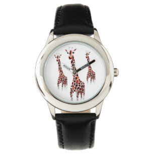 Relógio De Pulso Giraffe Trio Wild Animal Art