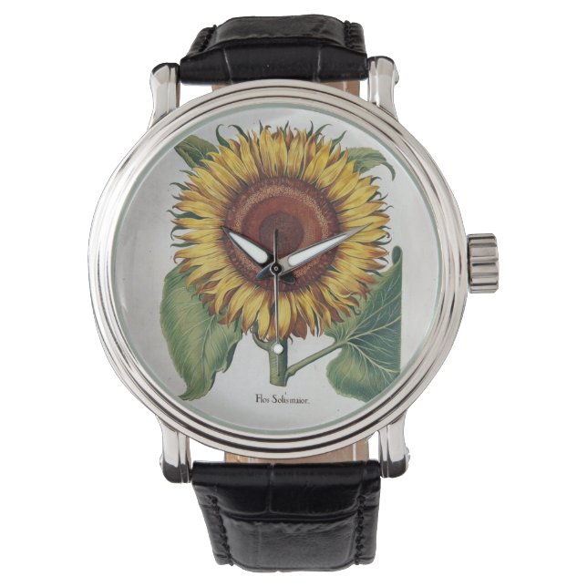 Relógio De Pulso Girassol Vintage Damask Flower Art (Frente)