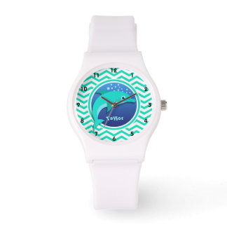 Relógio De Pulso Golfinho; Aqua Green Chevron